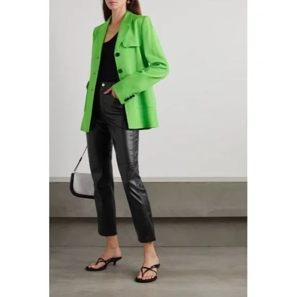 Nanushka Vinni Vegan Faux Leather Crop Straight Leg Trouser Pants - Picture 1 of 8